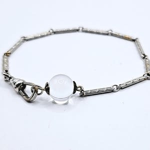 Beautiful 8&quot; 10K White Gold Art Deco Bracelet with Genuine Undrilled Pools of Light Crystal Orb , Genuine Rock Crystal, Stacking Bracelet