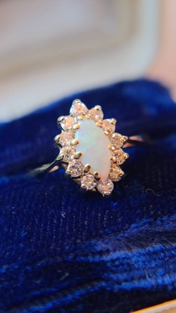 Brilliant Marquis Cut Opal and Diamond Ring Set i… - image 1