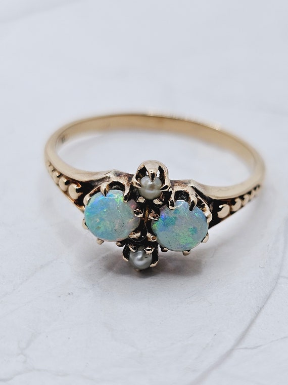 Amazing Antique Genuine Opal and Pearl Ring Set in