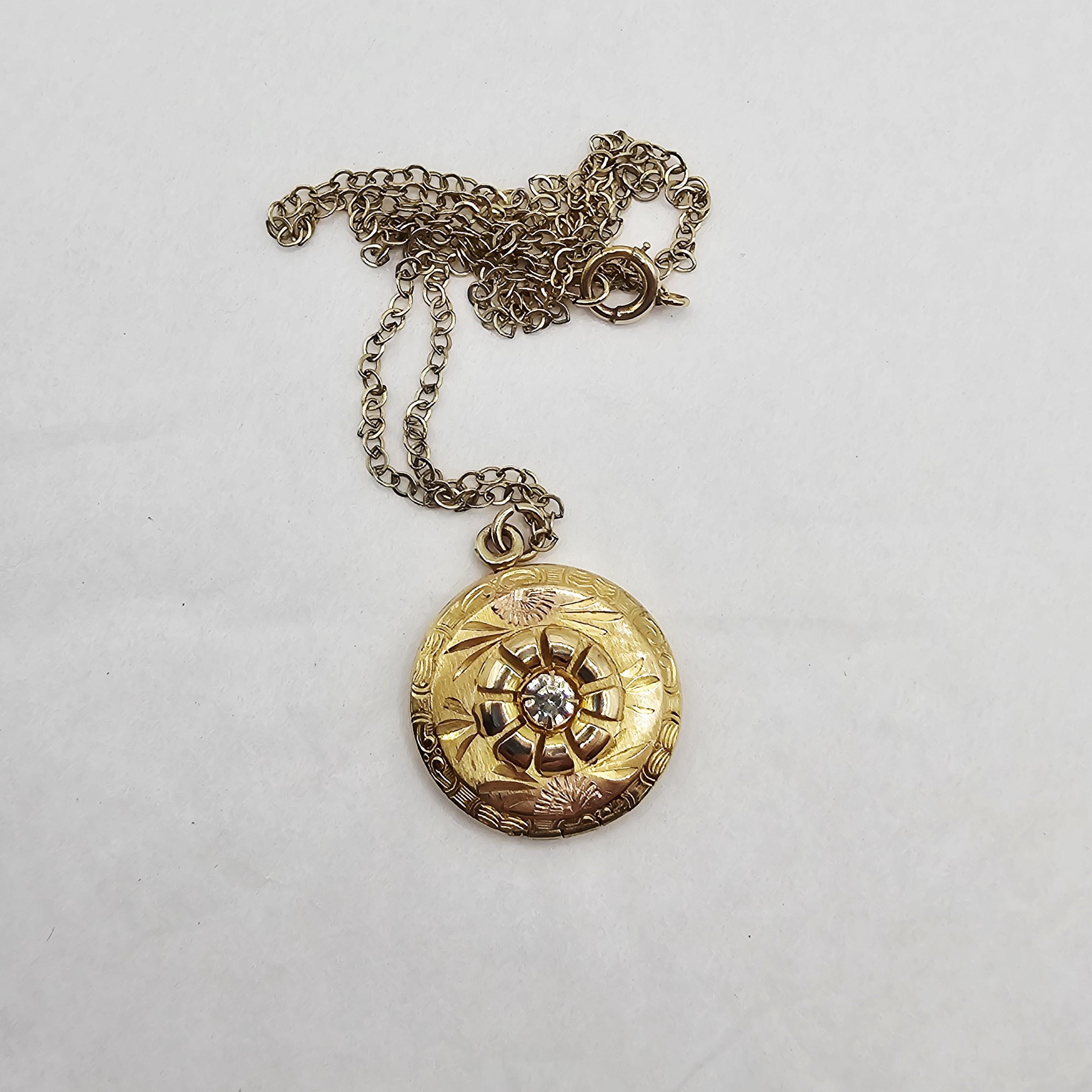 Pendentif Art Déco Ancien Plaqué Or, Motif Roses - Bijou Vintage Occasion