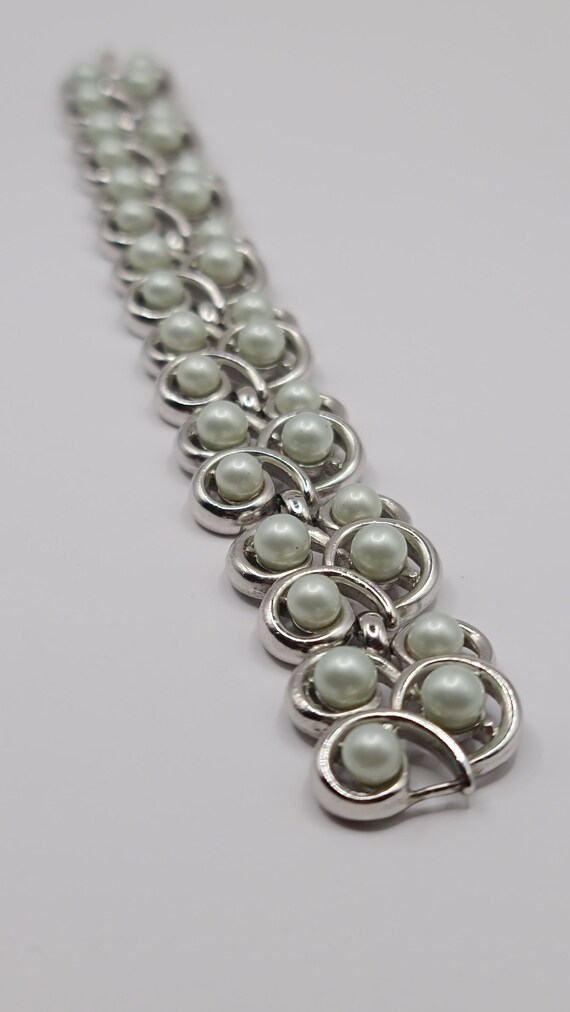 Wide Silver-Tone Trifari Bracelet with Pale Blue/… - image 2