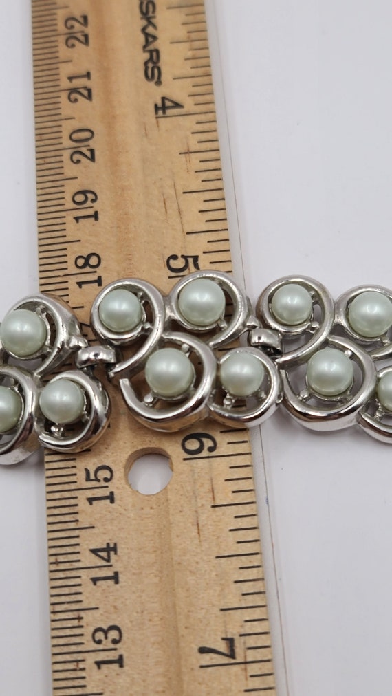 Wide Silver-Tone Trifari Bracelet with Pale Blue/… - image 9