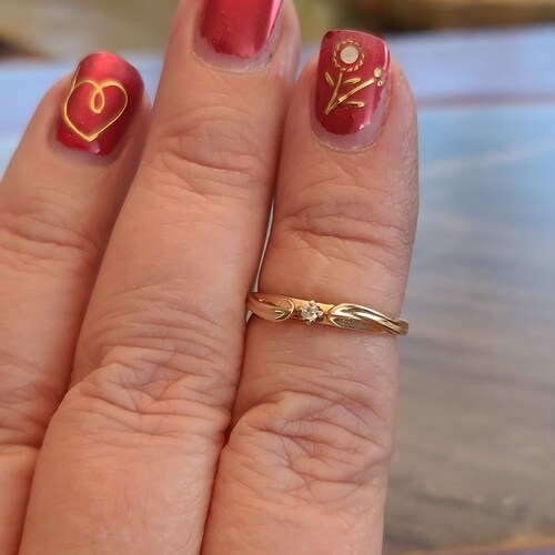 Sweet Little 14K shops Yellow Gold and Diamond Promise or Engagement Ring