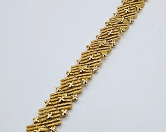 New Old Stock Trifari Mid-Century Bracelet, Textured Gold-Tone with Polished Accents