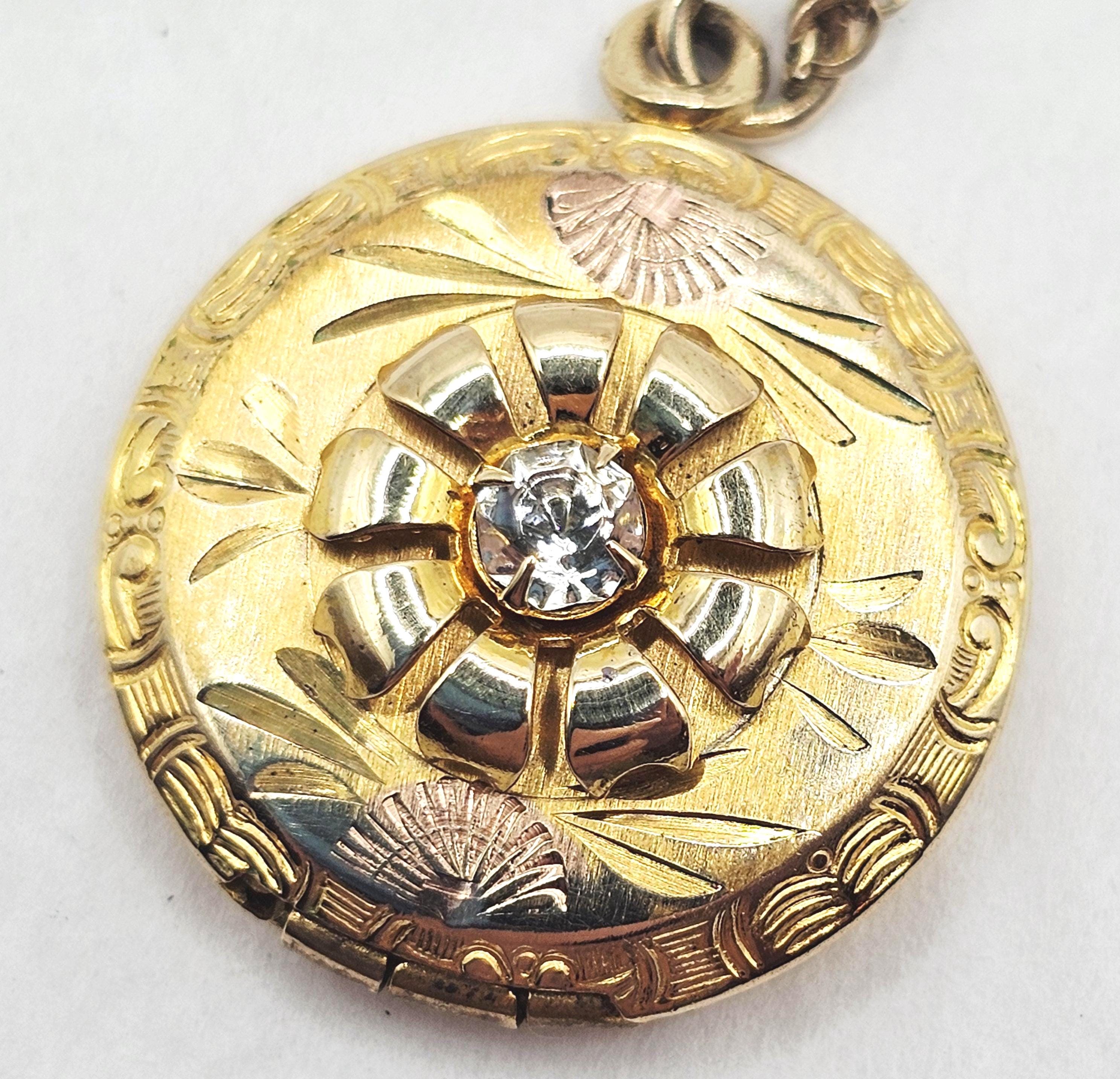 Médaillon Ou Broche Vintage En Métal Plaqué - Bijou Ancien Et Romantique - Occasion
