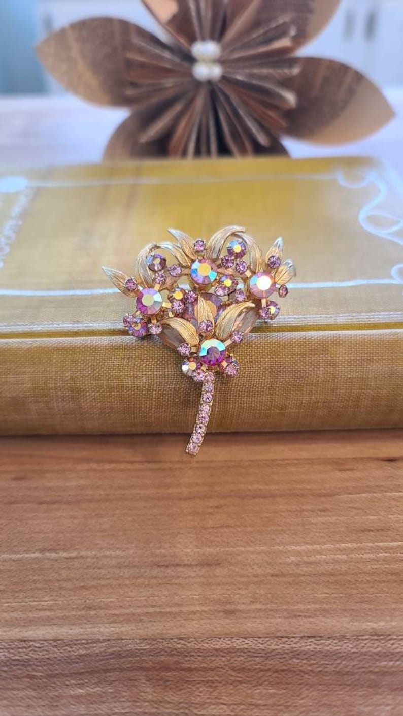 Verified Juliana Brooch in Pink and Gold Floral Bouquet Motif