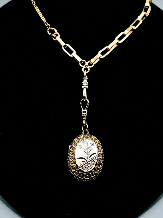 Antique Gold Filled Locket Pendant with Floral For