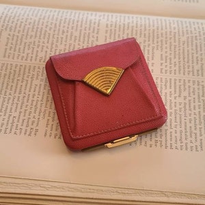 Vintage Red Leather Coin Purse Compact by Lin-Bren USA