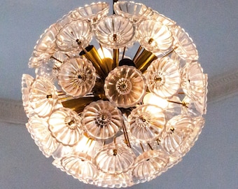 Kristall Blumen Kronleuchter, Mid-Century Starburst Leuchte aus Deutschland