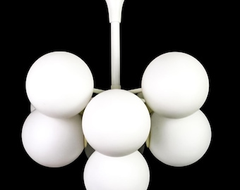 Max Bill Chandelier, Space Age Globe Glass Pendant Light, Switzerland 1960s