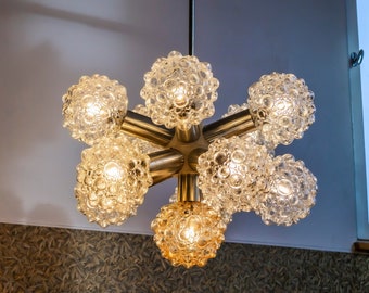One of Two Great SPUTNIK 1960s STARBURST CHANDELIER With 11 Clear Glass Bubble Globes Germany