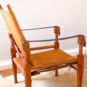 Rare Original Wilhelm Kienzle dark oak Wood Safari Chair with leather Seating 1950 Vintage (#3)
