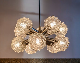 1 of two GREAT SPUTNIK Atomic 70s Starburst  Chandelier with 10 Clear Bubble Glas Globes