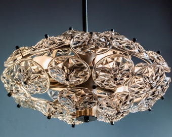 Great CRYSTAL GLAS FLOWER Space Age  1970s  Chrome Pendant Ceiling Light