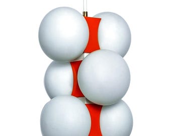 Orange Kaiser metal ceiling light 1960s,  6 opal globes, Space Age Pop Art Germany