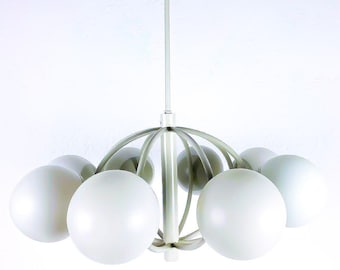 XL 8 Globe Original German Kaiser Off White Space Age Chandelier 1960s