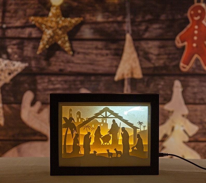 Download Christmas Nativity 2 template SVG PDF Light up shadow box ...