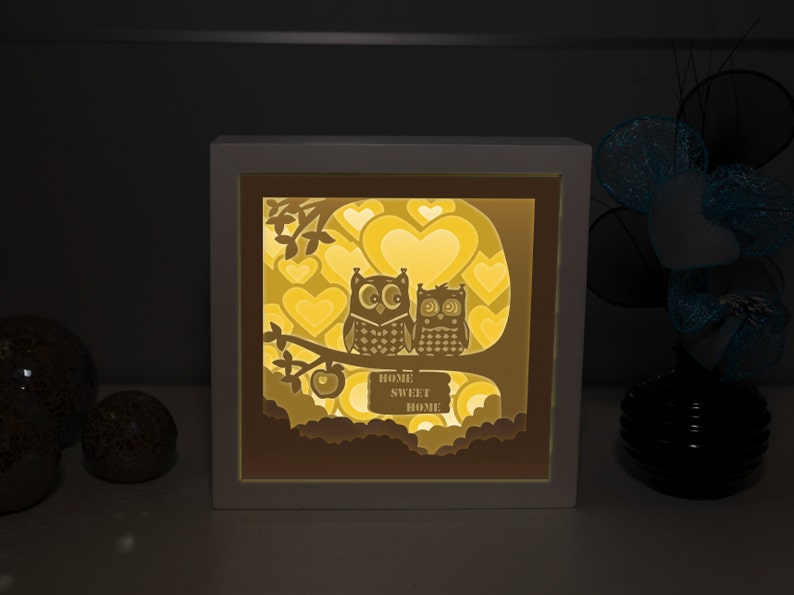 Download NAT04 Owls Home Sweet Home SVG template Light up shadow ...