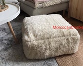 Moroccan pouf, White pouf, Berber pouf,Tribal pouf, square pouf, floor pouf, Large moroccan pouf, ,moroccan decor, handmade,(24 24 8 inches)