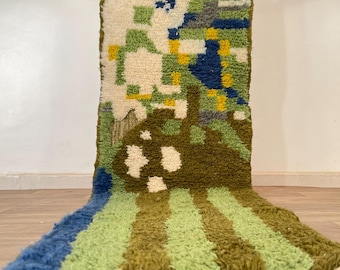 Moss Green Moroccan Runner Rug – Handmade Wool Beni Ourain Hallway Carpet