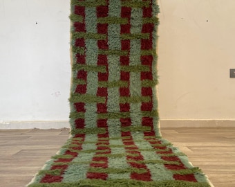 Handmade Green Moroccan Wool Runner Rug – Berber Hallway Carpet