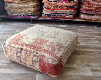PVD011 Boho Morocco Pouf Ottoman, stuffed Refashioned from Hand Woven Berber Fabric optional
