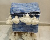 FREE SHIPPING Moroccan blanket, pom blankets,bed spread,moroccan throw blanket,wool moroccan bedding,throw blankets,berber moroccan decor
