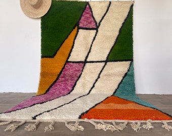 Moroccan Rug | Handwoven Wool Berber Carpet | colorful Shaggy Minimalist Rug | Boho Modern Living Room