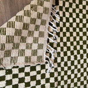 Green checkered rug Checkered rug Green moroccan rug Moroccan Rug Beni Ourain Rug Moroccan area rug green and white rug Berber Rug image 7