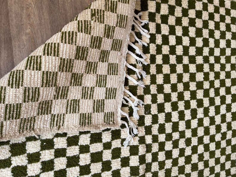 Green checkered rug Checkered rug Green moroccan rug Moroccan Rug Beni Ourain Rug Moroccan area rug green and white rug Berber Rug image 7