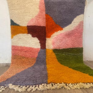 Handmade Wool Moroccan Rug: Colorful Berber Bedroom Rug 8x10