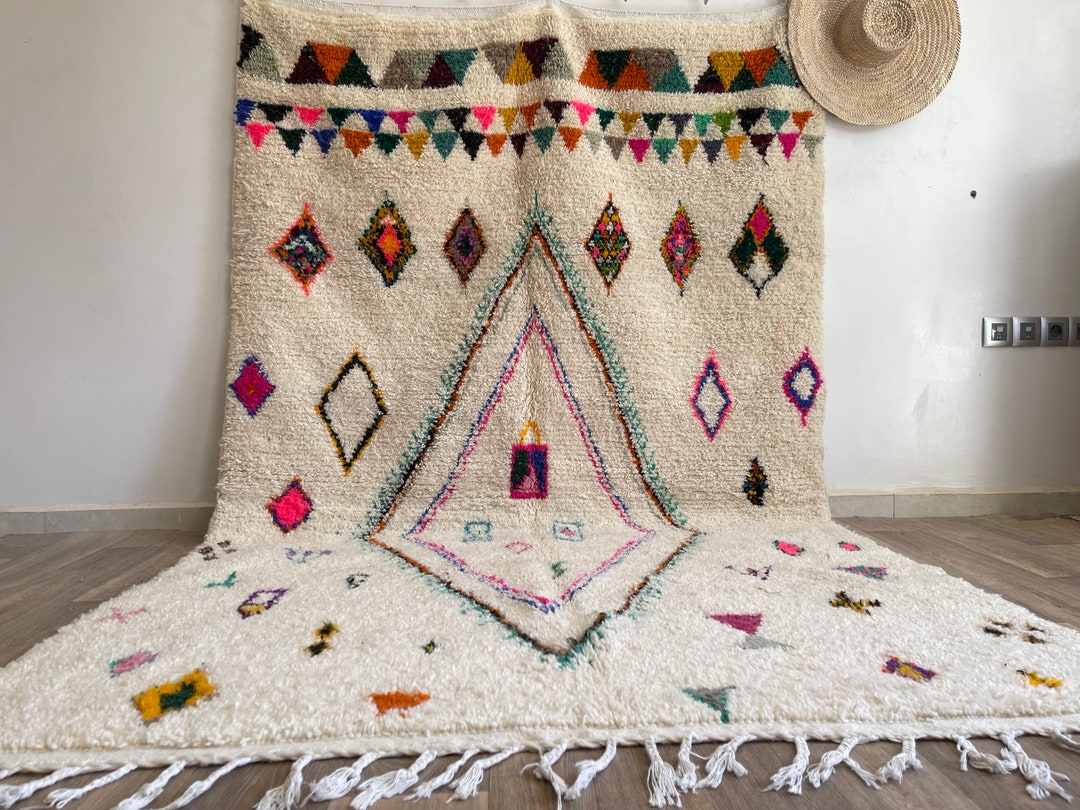 Handmade Moroccan Beni Ourain Wool Rug, Colorful Diamond Design - Etsy