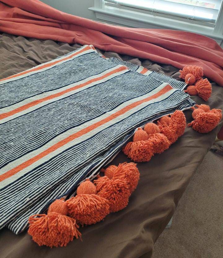 Cream Pom Pom Throw Blanket Etsy