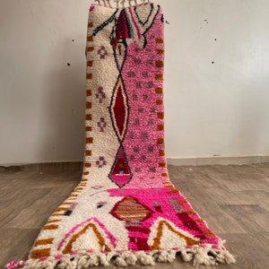 MOROCCAN HALLWAY RUG – Custom Runner rug - Handmade runner carpet – narrow morrocan rug - Pink Berber rug- Beni ourain rug- Genuine wool rug