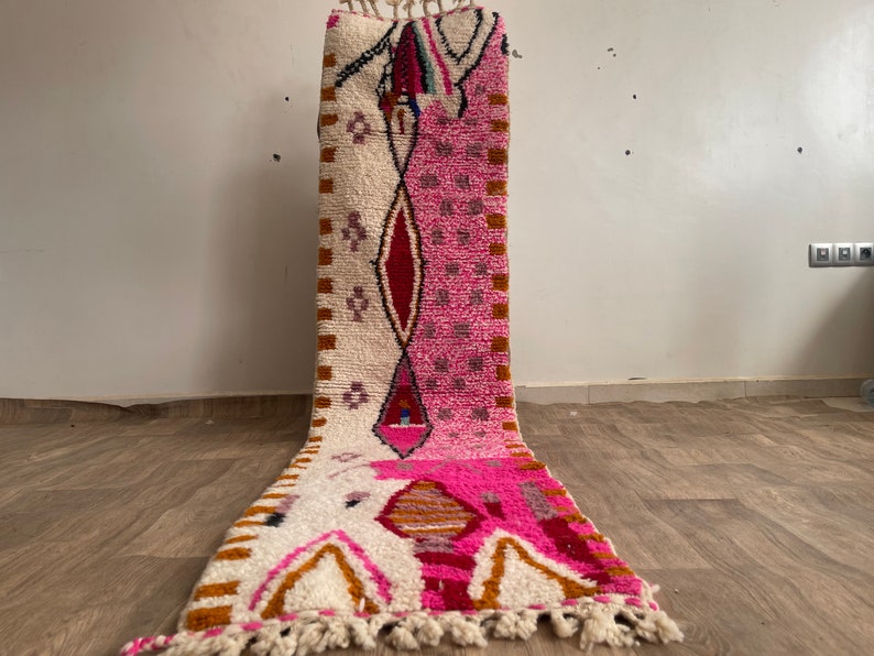 MOROCCAN HALLWAY RUG – Custom Runner rug - Handmade runner carpet – narrow morrocan rug - Pink Berber rug- Beni ourain rug- Genuine wool rug