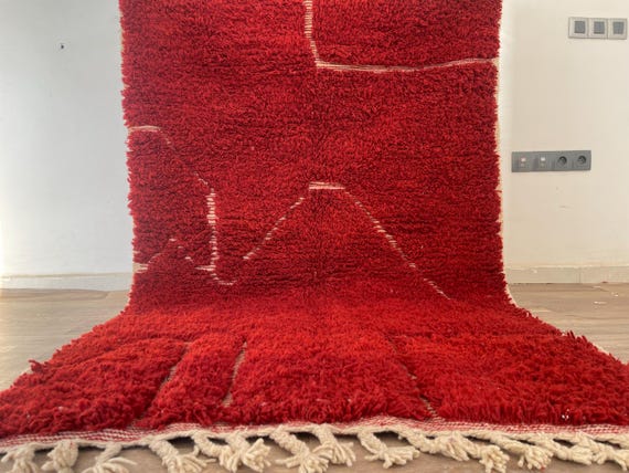 Red unique area rugs -Shag carpet - Hand made rugs 4,2/6,9 FT