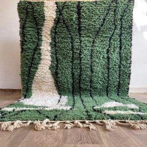 Alfombra Beni Ourain de lana verde hecha a mano, 8x10 pies, alfombra bereber marroquí