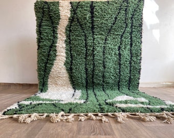 Handmade Green Wool Beni Ourain Rug, 8x10 Moroccan Berber Rug
