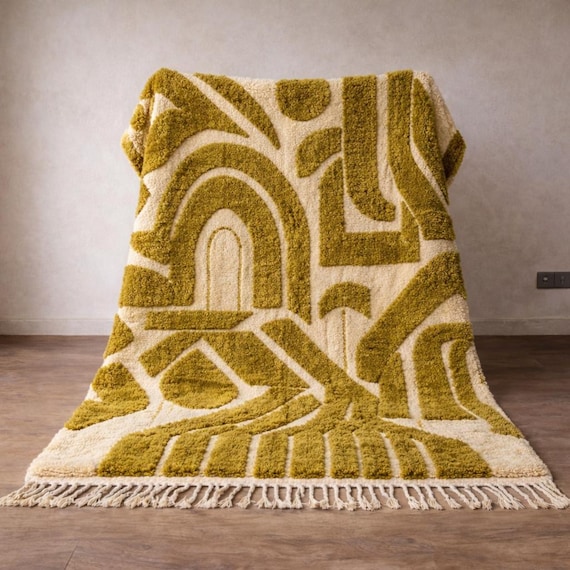 Moroccan rug Green - Berber rug - Custom moroccan rug - Beni ourain rug - Handmade rug - Plain wool rug - Green rug - Moroccan area rug