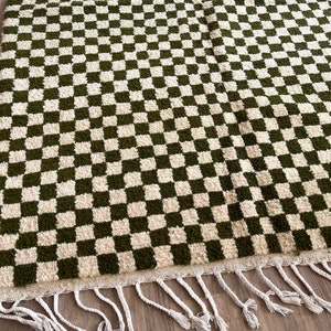 Green checkered rug Checkered rug Green moroccan rug Moroccan Rug Beni Ourain Rug Moroccan area rug green and white rug Berber Rug image 9
