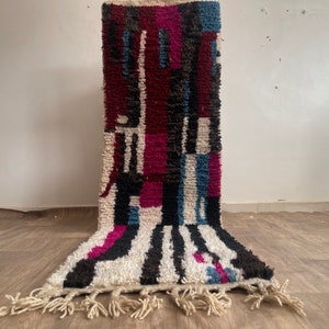 MOROCCAN HALLWAY RUG – Handmade runner rug – Colorful narrow morocco rug – Bohemian runner carpet- Custom Beni ourain rug - Genuine wool rug