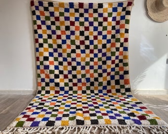 Beautiful Beni Ourain Rug - Checkered rug - Moroccan Handmade Rug - Sheep Wool Rug - Genuine Wool rug - Tapis berbere - colorful  rugs