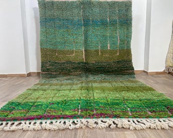 Tufted Moss Green Moroccan Rug, Berber Wool Area Rug