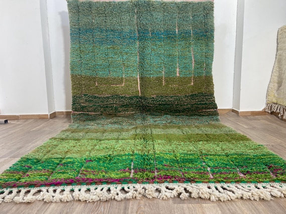 Handmade Berber Wool Moroccan Rug, Tufted Green Moss Rug