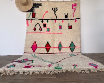 Weißer Marokkanischer Teppich , Handgemachter Wollteppich , Marokkanischer Teppich 200x300