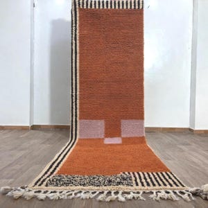 Handgemaakte Marokkaanse loper - terracottawol Beni Ourain vloerkleed - boho-tapijt