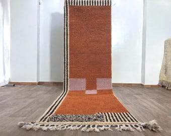 Tappeto marocchino fatto a mano - terracotta in lana Beni Ourain per corridoio - Tappeto boho