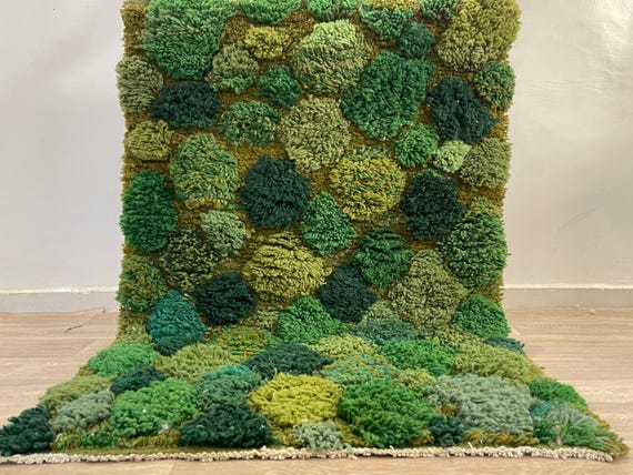 Handmade Moss Rug, Tufted Berber Wool, Moroccan Rug
