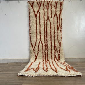 Moroccan Runner Rug - Off White Wool Rug - Handmade Beni Ourain Berber Rug - Thick Striped Hallway Carpet - Soft Long Pile Rug
