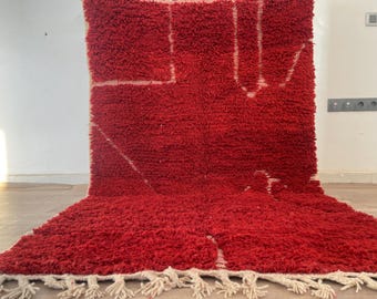 Alfombra marroquí roja – Alfombra bereber hecha a mano - Alfombra a medida -